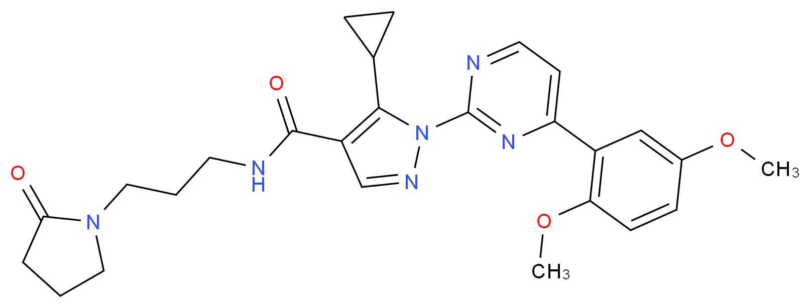 5-cyclopropyl-1-[4-(2,5-dimethoxyphenyl)-2-pyrimidinyl]-N-[3-(2-oxo-1-pyrrolidinyl)propyl]-1H-pyrazole-4-carboxamide_Molecular_structure_CAS_)