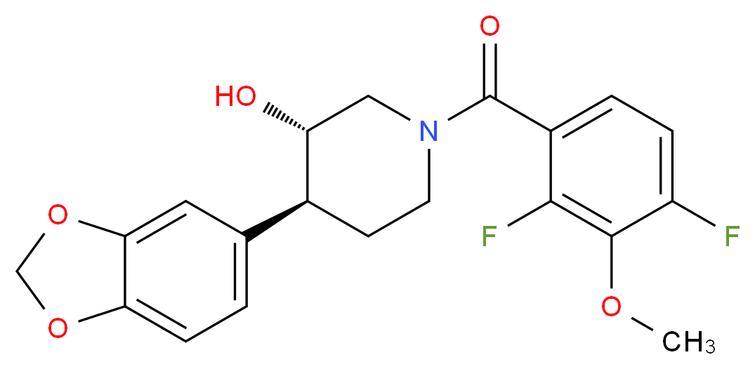 (3S*,4S*)-4-(1,3-benzodioxol-5-yl)-1-(2,4-difluoro-3-methoxybenzoyl)piperidin-3-ol_Molecular_structure_CAS_)
