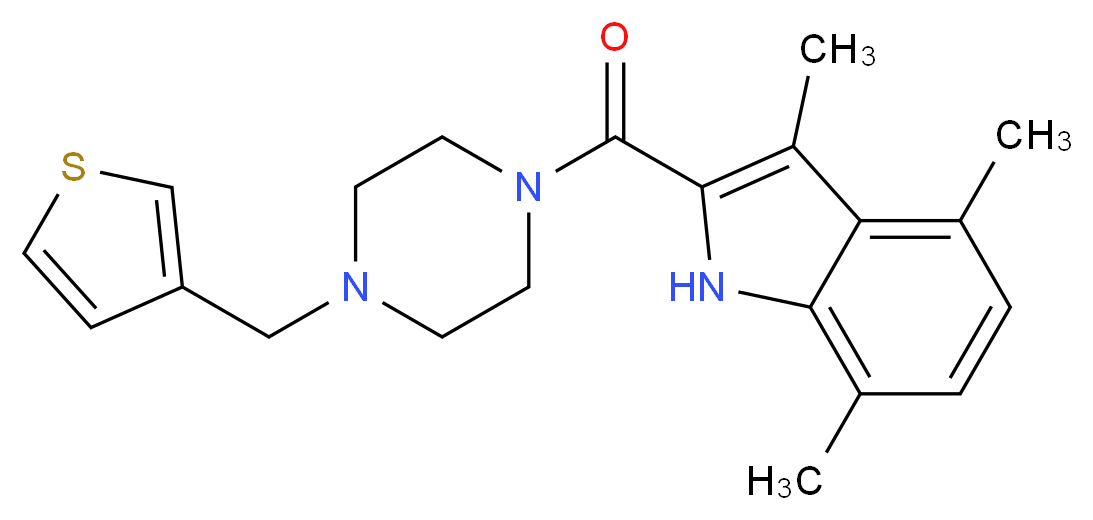 3,4,7-trimethyl-2-{[4-(3-thienylmethyl)-1-piperazinyl]carbonyl}-1H-indole_Molecular_structure_CAS_)