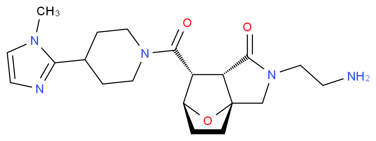(1R*,5S*,6R*,7S*)-3-(2-aminoethyl)-6-{[4-(1-methyl-1H-imidazol-2-yl)piperidin-1-yl]carbonyl}-10-oxa-3-azatricyclo[5.2.1.0~1,5~]decan-4-one_Molecular_structure_CAS_)