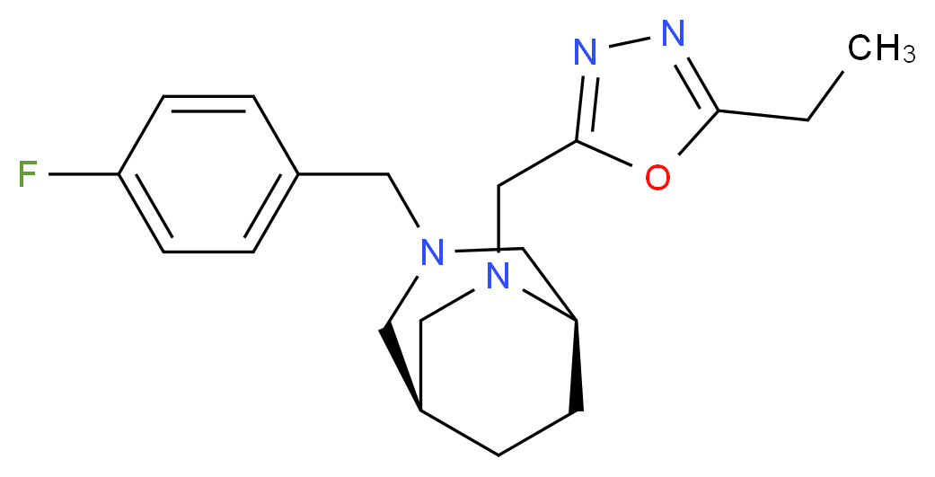 (1S*,5R*)-6-[(5-ethyl-1,3,4-oxadiazol-2-yl)methyl]-3-(4-fluorobenzyl)-3,6-diazabicyclo[3.2.2]nonane_Molecular_structure_CAS_)
