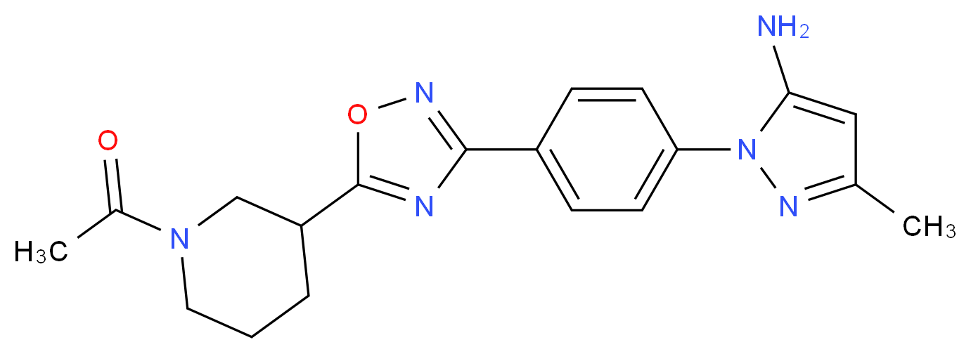1-{4-[5-(1-acetyl-3-piperidinyl)-1,2,4-oxadiazol-3-yl]phenyl}-3-methyl-1H-pyrazol-5-amine_Molecular_structure_CAS_)