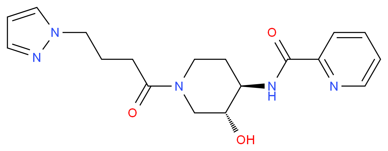 N-{(3R*,4R*)-3-hydroxy-1-[4-(1H-pyrazol-1-yl)butanoyl]piperidin-4-yl}pyridine-2-carboxamide_Molecular_structure_CAS_)