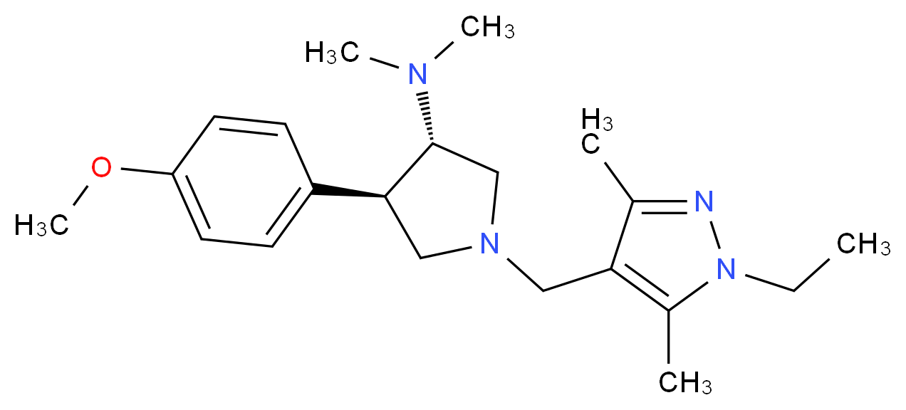 (3S*,4R*)-1-[(1-ethyl-3,5-dimethyl-1H-pyrazol-4-yl)methyl]-4-(4-methoxyphenyl)-N,N-dimethylpyrrolidin-3-amine_Molecular_structure_CAS_)