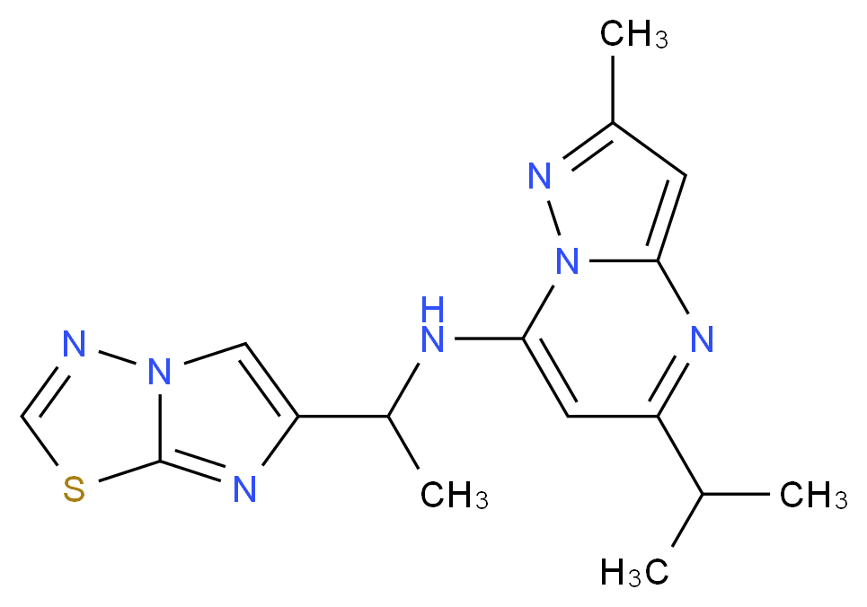 N-(1-imidazo[2,1-b][1,3,4]thiadiazol-6-ylethyl)-5-isopropyl-2-methylpyrazolo[1,5-a]pyrimidin-7-amine_Molecular_structure_CAS_)