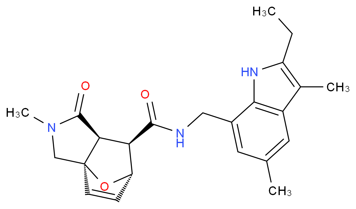 (3aR*,6S*,7R*,7aS*)-N-[(2-ethyl-3,5-dimethyl-1H-indol-7-yl)methyl]-2-methyl-1-oxo-1,2,3,6,7,7a-hexahydro-3a,6-epoxyisoindole-7-carboxamide_Molecular_structure_CAS_)