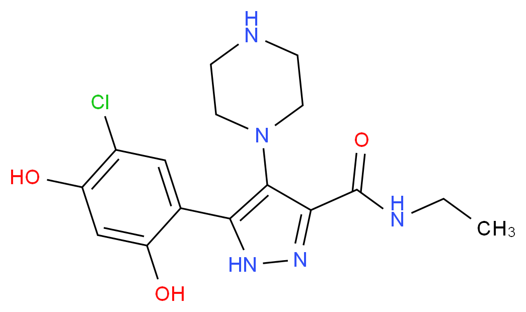 5-(5-CHLORO-2,4-DIHYDROXYPHENYL)-N-ETHYL-4-PIPERAZIN-1-YL-1H-PYRAZOLE-3-CARBOXAMIDE_Molecular_structure_CAS_)