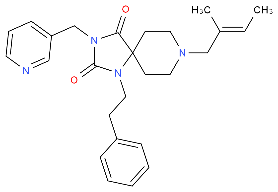 8-[(2E)-2-methyl-2-buten-1-yl]-1-(2-phenylethyl)-3-(3-pyridinylmethyl)-1,3,8-triazaspiro[4.5]decane-2,4-dione_Molecular_structure_CAS_)