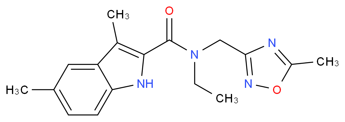 N-ethyl-3,5-dimethyl-N-[(5-methyl-1,2,4-oxadiazol-3-yl)methyl]-1H-indole-2-carboxamide_Molecular_structure_CAS_)