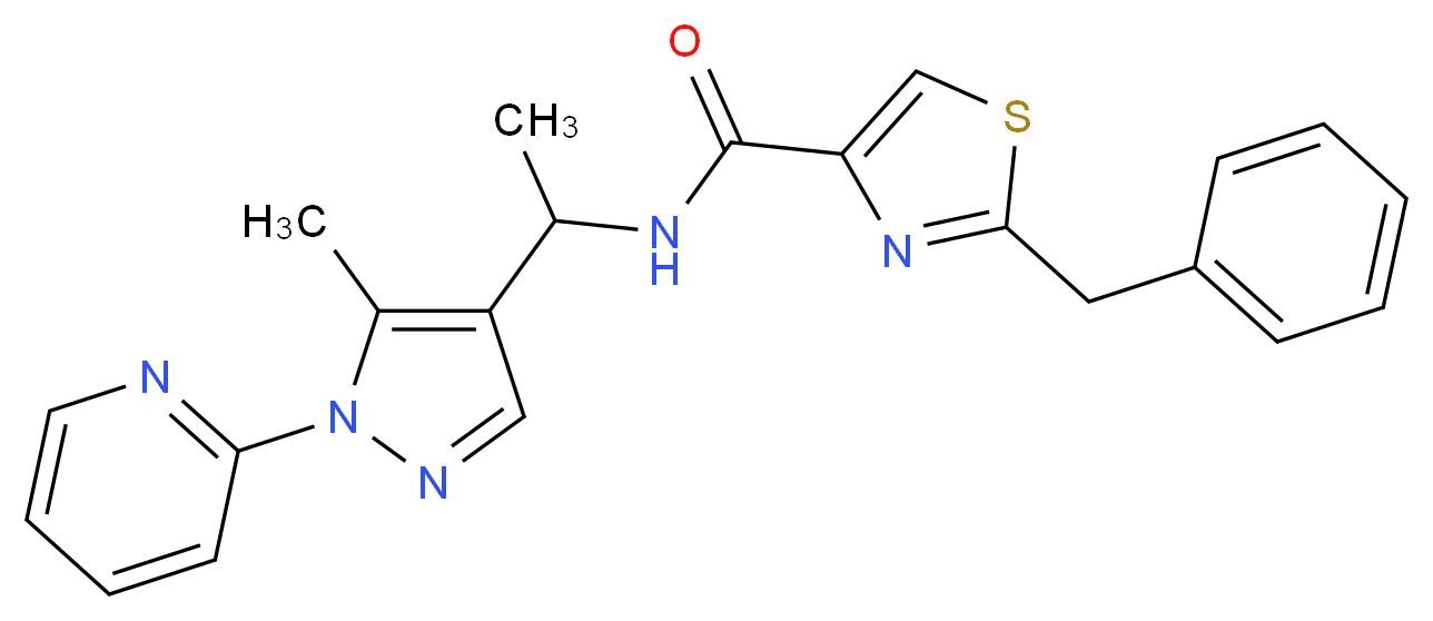 2-benzyl-N-{1-[5-methyl-1-(2-pyridinyl)-1H-pyrazol-4-yl]ethyl}-1,3-thiazole-4-carboxamide_Molecular_structure_CAS_)