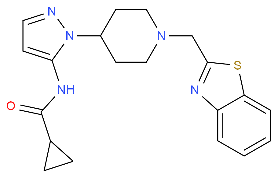 N-{1-[1-(1,3-benzothiazol-2-ylmethyl)-4-piperidinyl]-1H-pyrazol-5-yl}cyclopropanecarboxamide_Molecular_structure_CAS_)