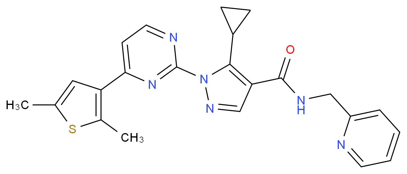 5-cyclopropyl-1-[4-(2,5-dimethyl-3-thienyl)-2-pyrimidinyl]-N-(2-pyridinylmethyl)-1H-pyrazole-4-carboxamide_Molecular_structure_CAS_)