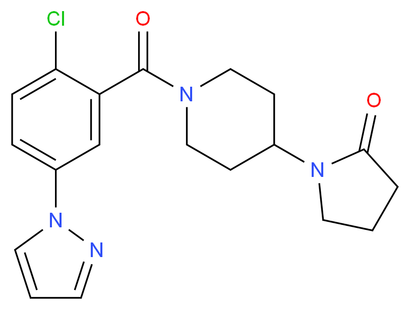1-{1-[2-chloro-5-(1H-pyrazol-1-yl)benzoyl]piperidin-4-yl}pyrrolidin-2-one_Molecular_structure_CAS_)