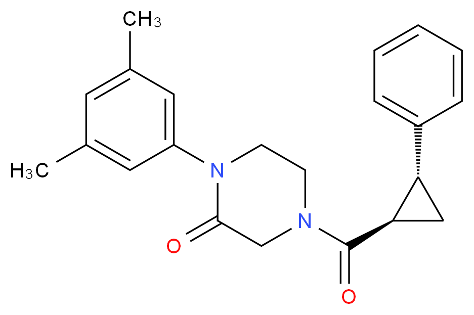 1-(3,5-dimethylphenyl)-4-{[(1R*,2R*)-2-phenylcyclopropyl]carbonyl}-2-piperazinone_Molecular_structure_CAS_)