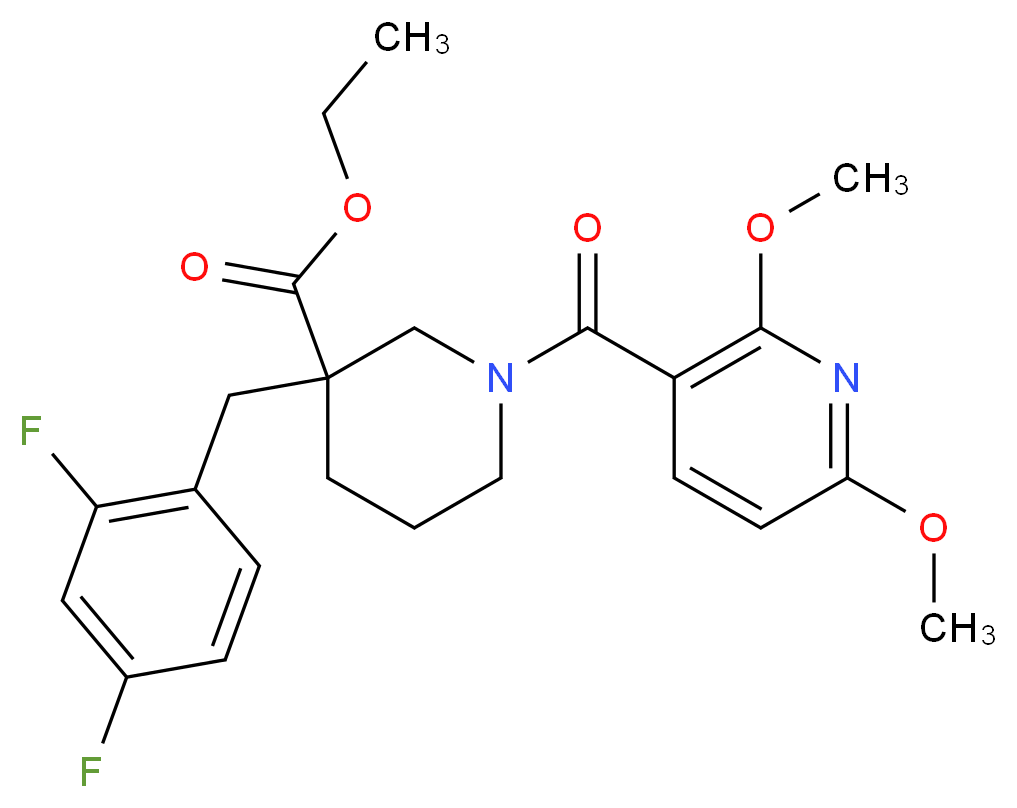 ethyl 3-(2,4-difluorobenzyl)-1-[(2,6-dimethoxy-3-pyridinyl)carbonyl]-3-piperidinecarboxylate_Molecular_structure_CAS_)