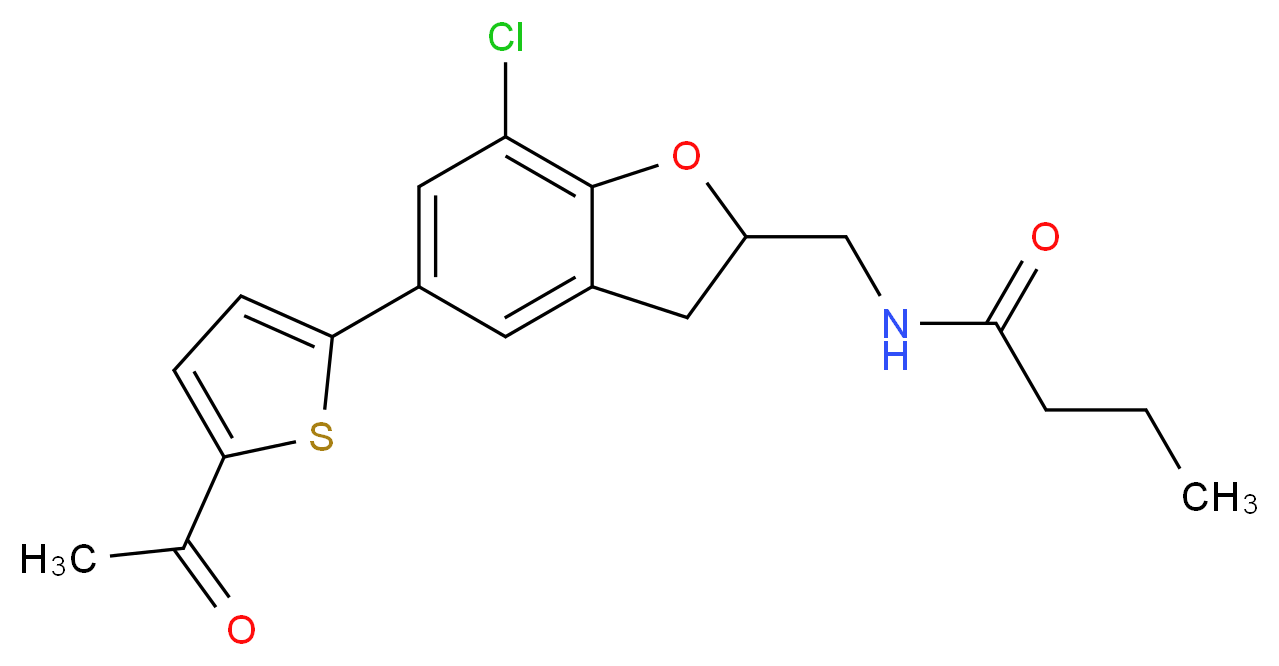 N-{[5-(5-acetyl-2-thienyl)-7-chloro-2,3-dihydro-1-benzofuran-2-yl]methyl}butanamide_Molecular_structure_CAS_)