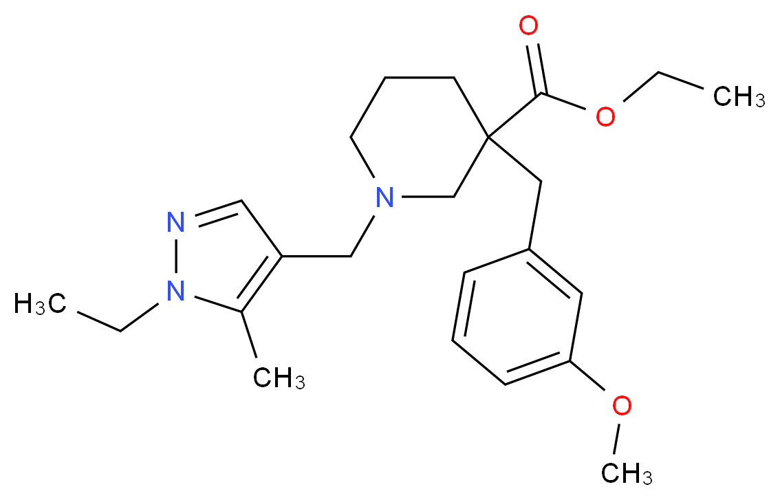 ethyl 1-[(1-ethyl-5-methyl-1H-pyrazol-4-yl)methyl]-3-(3-methoxybenzyl)-3-piperidinecarboxylate_Molecular_structure_CAS_)