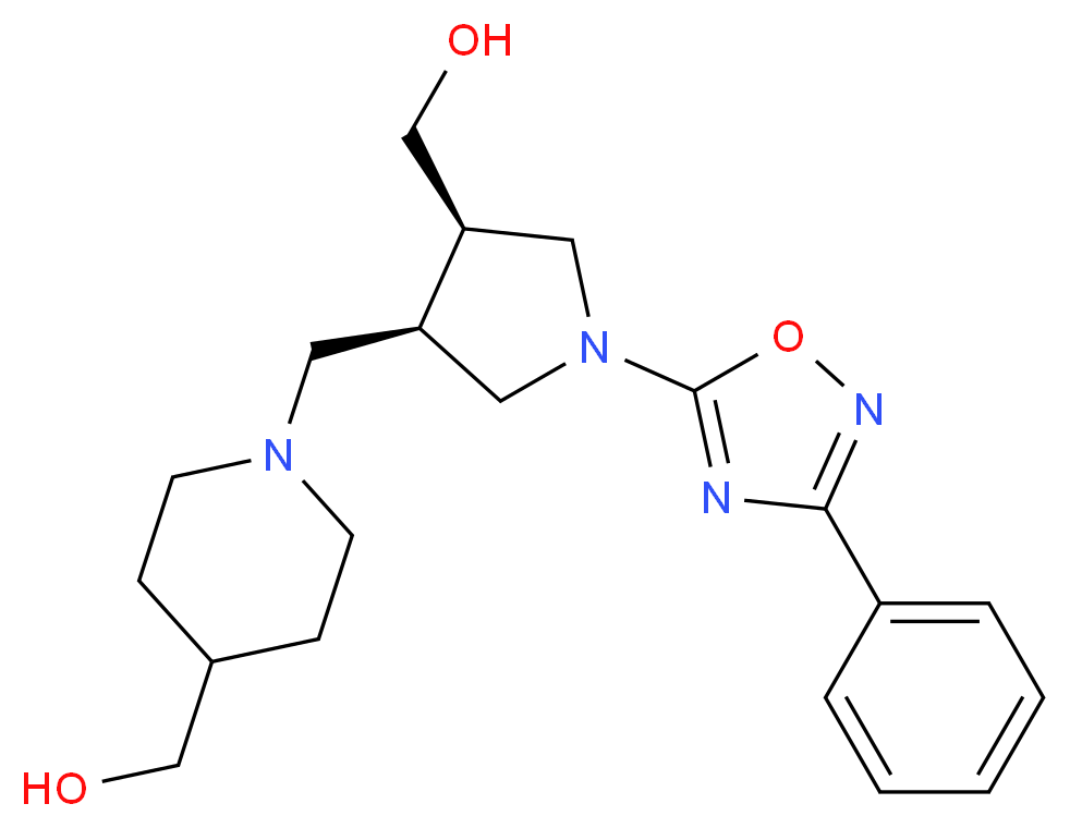 (1-{[(3R*,4R*)-4-(hydroxymethyl)-1-(3-phenyl-1,2,4-oxadiazol-5-yl)pyrrolidin-3-yl]methyl}piperidin-4-yl)methanol_Molecular_structure_CAS_)