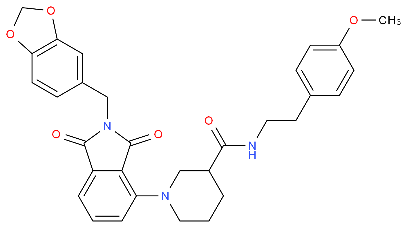 1-[2-(1,3-benzodioxol-5-ylmethyl)-1,3-dioxo-2,3-dihydro-1H-isoindol-4-yl]-N-[2-(4-methoxyphenyl)ethyl]-3-piperidinecarboxamide_Molecular_structure_CAS_)