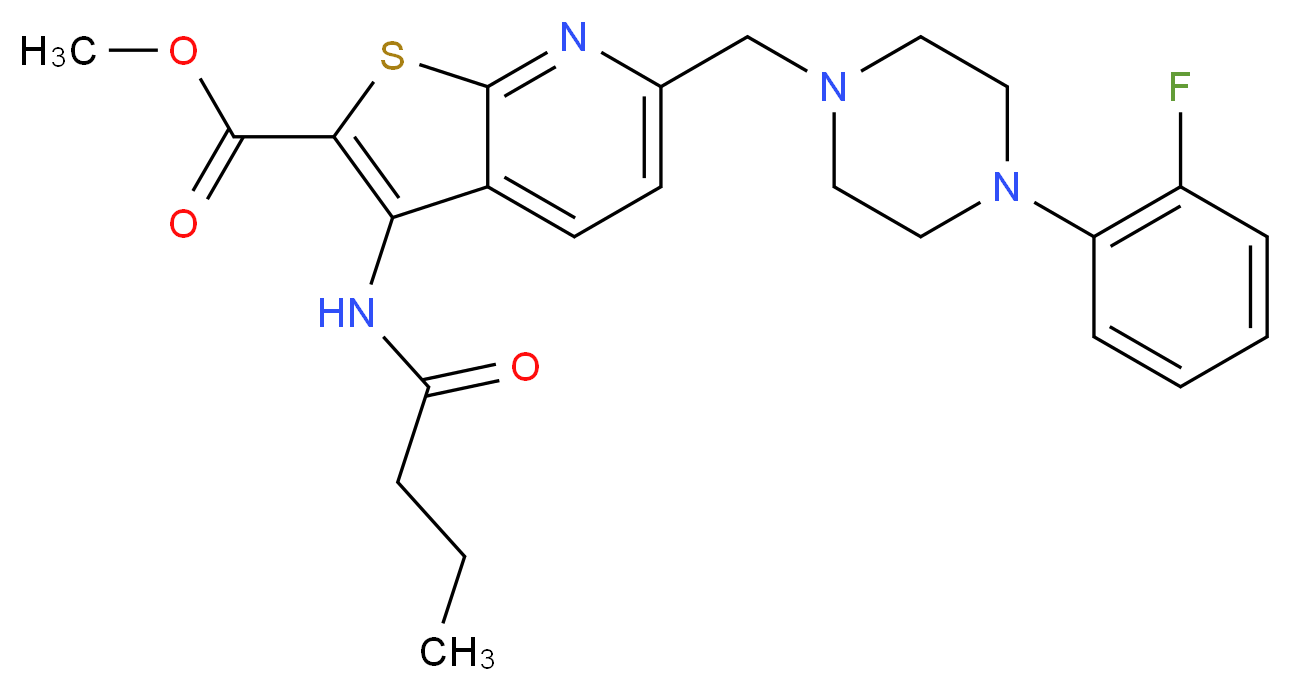 methyl 3-(butyrylamino)-6-{[4-(2-fluorophenyl)-1-piperazinyl]methyl}thieno[2,3-b]pyridine-2-carboxylate_Molecular_structure_CAS_)