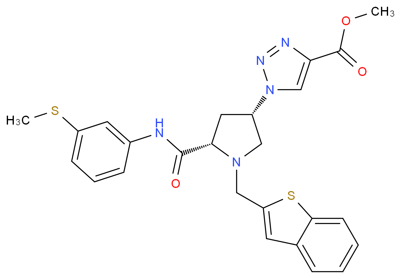 methyl 1-[(3S,5S)-1-(1-benzothien-2-ylmethyl)-5-({[3-(methylthio)phenyl]amino}carbonyl)-3-pyrrolidinyl]-1H-1,2,3-triazole-4-carboxylate_Molecular_structure_CAS_)