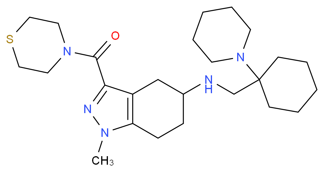 1-methyl-N-{[1-(1-piperidinyl)cyclohexyl]methyl}-3-(4-thiomorpholinylcarbonyl)-4,5,6,7-tetrahydro-1H-indazol-5-amine_Molecular_structure_CAS_)