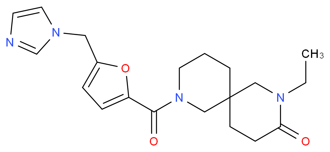 2-ethyl-8-[5-(1H-imidazol-1-ylmethyl)-2-furoyl]-2,8-diazaspiro[5.5]undecan-3-one_Molecular_structure_CAS_)