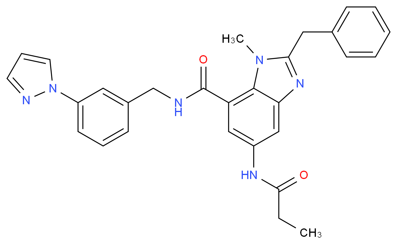 2-benzyl-1-methyl-5-(propionylamino)-N-[3-(1H-pyrazol-1-yl)benzyl]-1H-benzimidazole-7-carboxamide_Molecular_structure_CAS_)