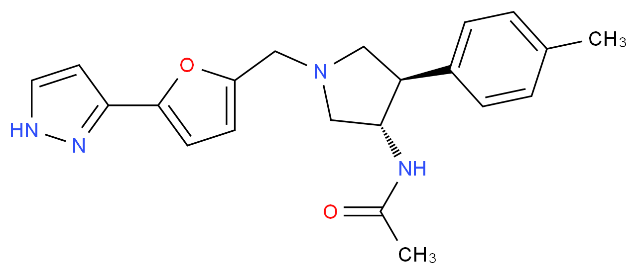 N-((3S*,4R*)-4-(4-methylphenyl)-1-{[5-(1H-pyrazol-3-yl)-2-furyl]methyl}-3-pyrrolidinyl)acetamide_Molecular_structure_CAS_)