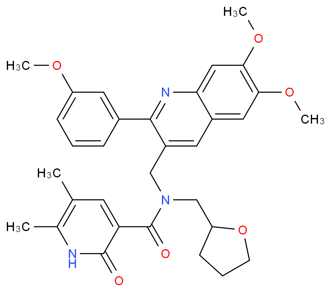 N-{[6,7-dimethoxy-2-(3-methoxyphenyl)-3-quinolinyl]methyl}-5,6-dimethyl-2-oxo-N-(tetrahydro-2-furanylmethyl)-1,2-dihydro-3-pyridinecarboxamide_Molecular_structure_CAS_)