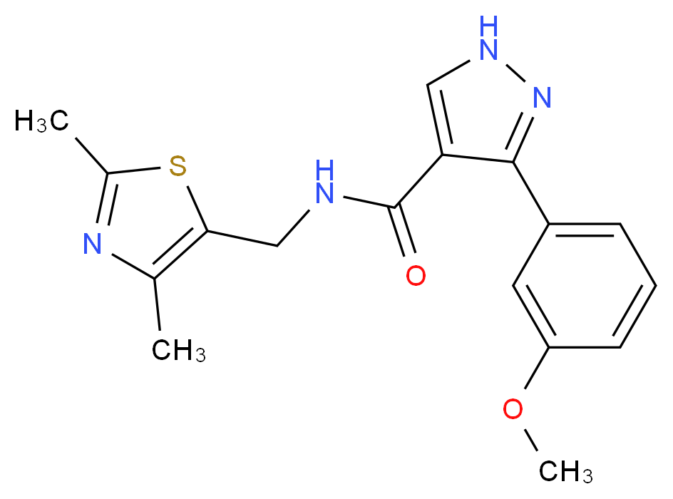 N-[(2,4-dimethyl-1,3-thiazol-5-yl)methyl]-3-(3-methoxyphenyl)-1H-pyrazole-4-carboxamide_Molecular_structure_CAS_)