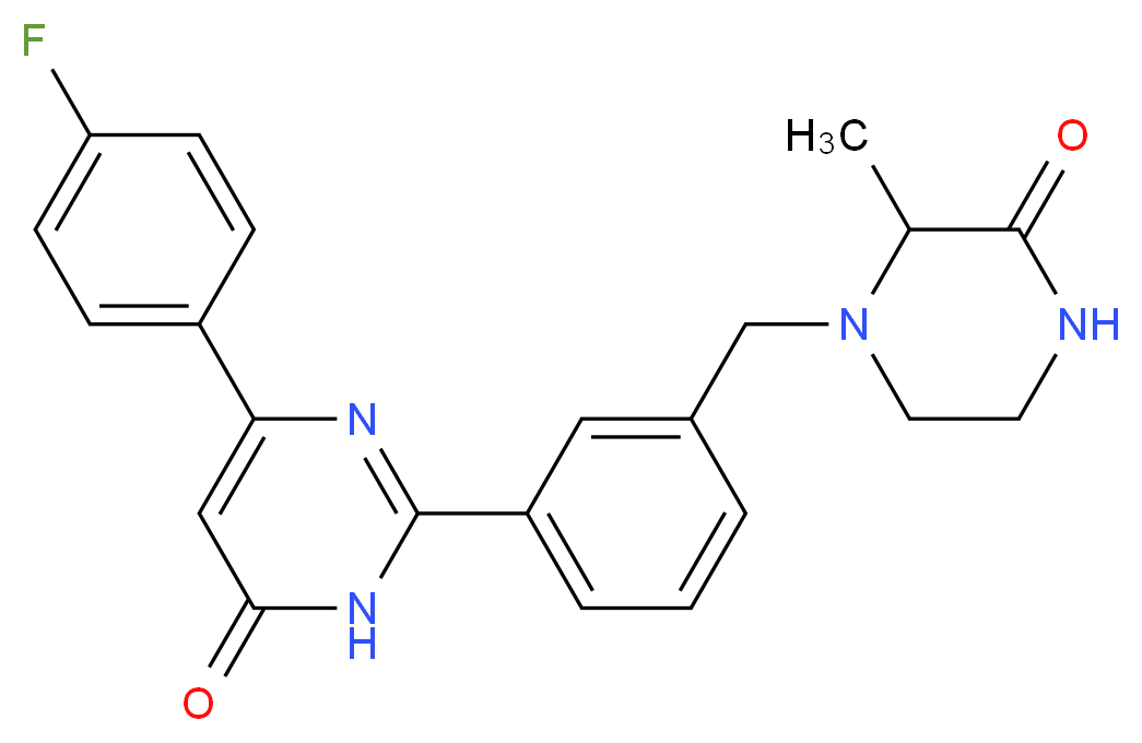 6-(4-fluorophenyl)-2-{3-[(2-methyl-3-oxopiperazin-1-yl)methyl]phenyl}pyrimidin-4(3H)-one_Molecular_structure_CAS_)