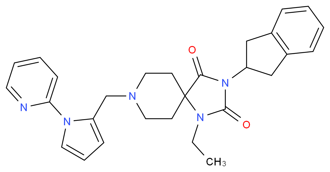 3-(2,3-dihydro-1H-inden-2-yl)-1-ethyl-8-{[1-(2-pyridinyl)-1H-pyrrol-2-yl]methyl}-1,3,8-triazaspiro[4.5]decane-2,4-dione_Molecular_structure_CAS_)