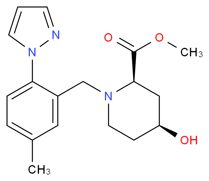 methyl (2R*,4S*)-4-hydroxy-1-[5-methyl-2-(1H-pyrazol-1-yl)benzyl]piperidine-2-carboxylate_Molecular_structure_CAS_)
