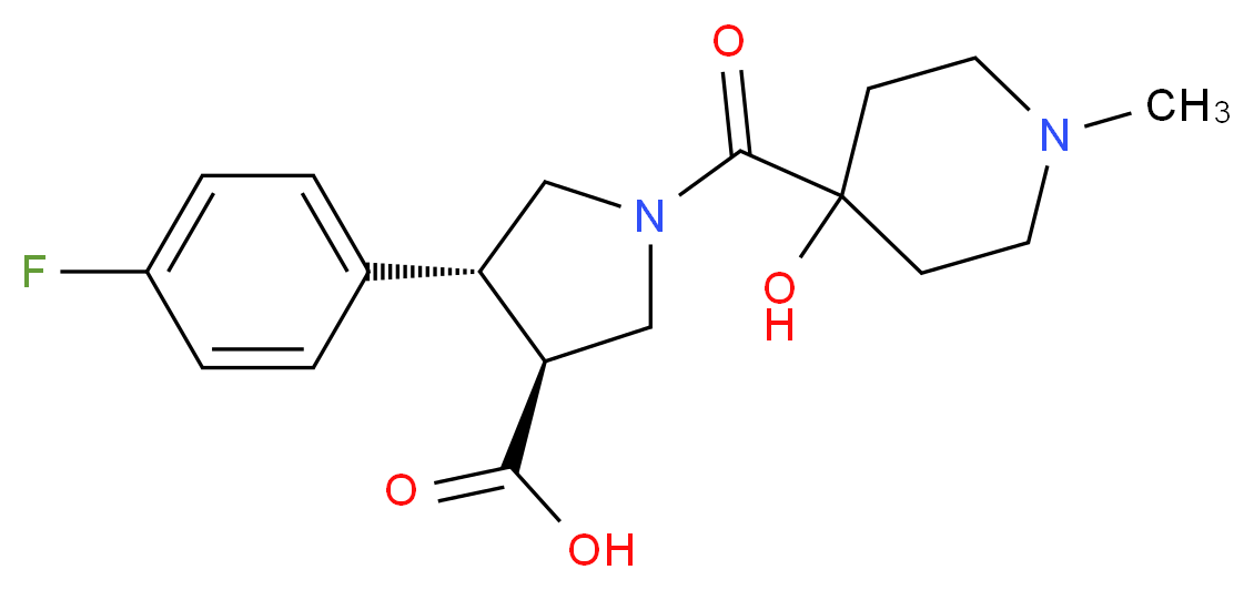 (3S*,4R*)-4-(4-fluorophenyl)-1-[(4-hydroxy-1-methylpiperidin-4-yl)carbonyl]pyrrolidine-3-carboxylic acid_Molecular_structure_CAS_)