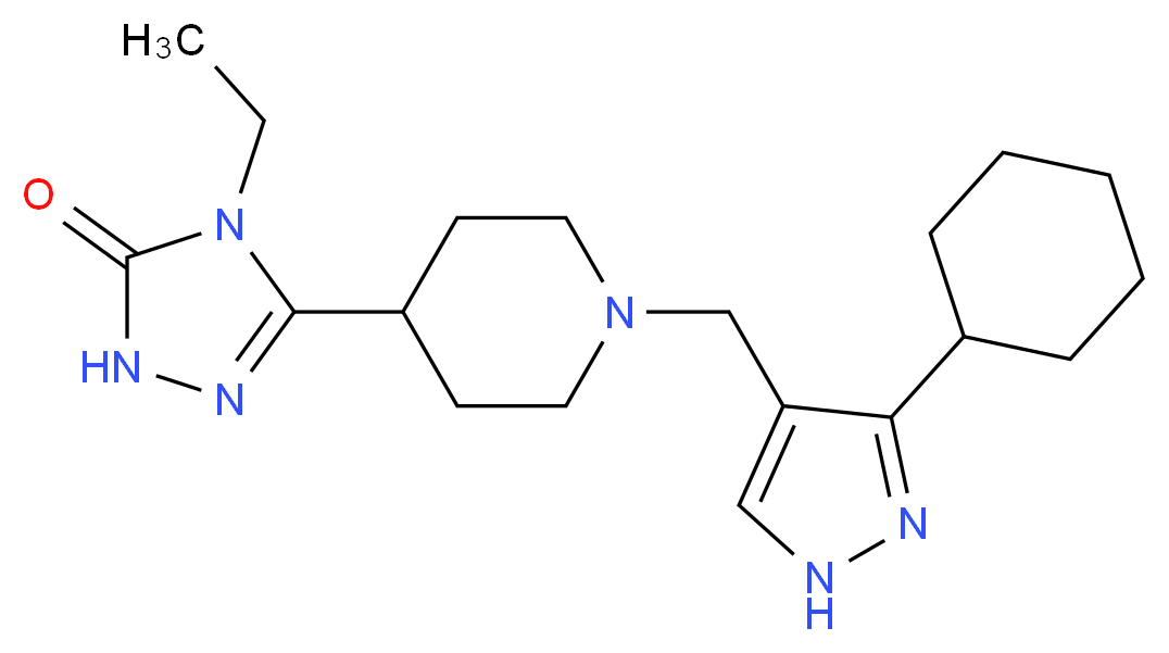 5-{1-[(3-cyclohexyl-1H-pyrazol-4-yl)methyl]piperidin-4-yl}-4-ethyl-2,4-dihydro-3H-1,2,4-triazol-3-one_Molecular_structure_CAS_)