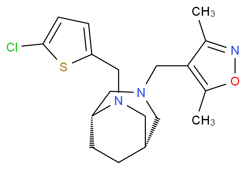 (1S*,5R*)-6-[(5-chloro-2-thienyl)methyl]-3-[(3,5-dimethyl-4-isoxazolyl)methyl]-3,6-diazabicyclo[3.2.2]nonane_Molecular_structure_CAS_)