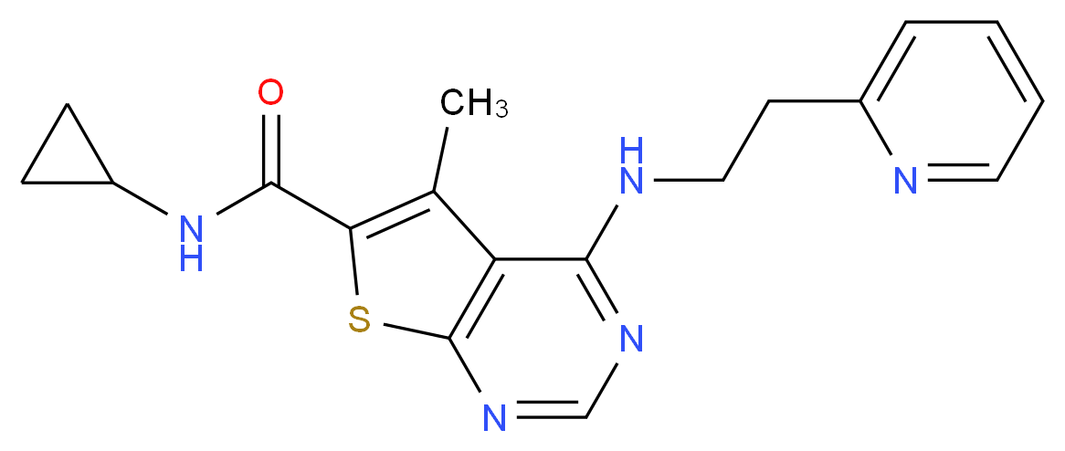 N-cyclopropyl-5-methyl-4-{[2-(2-pyridinyl)ethyl]amino}thieno[2,3-d]pyrimidine-6-carboxamide_Molecular_structure_CAS_)