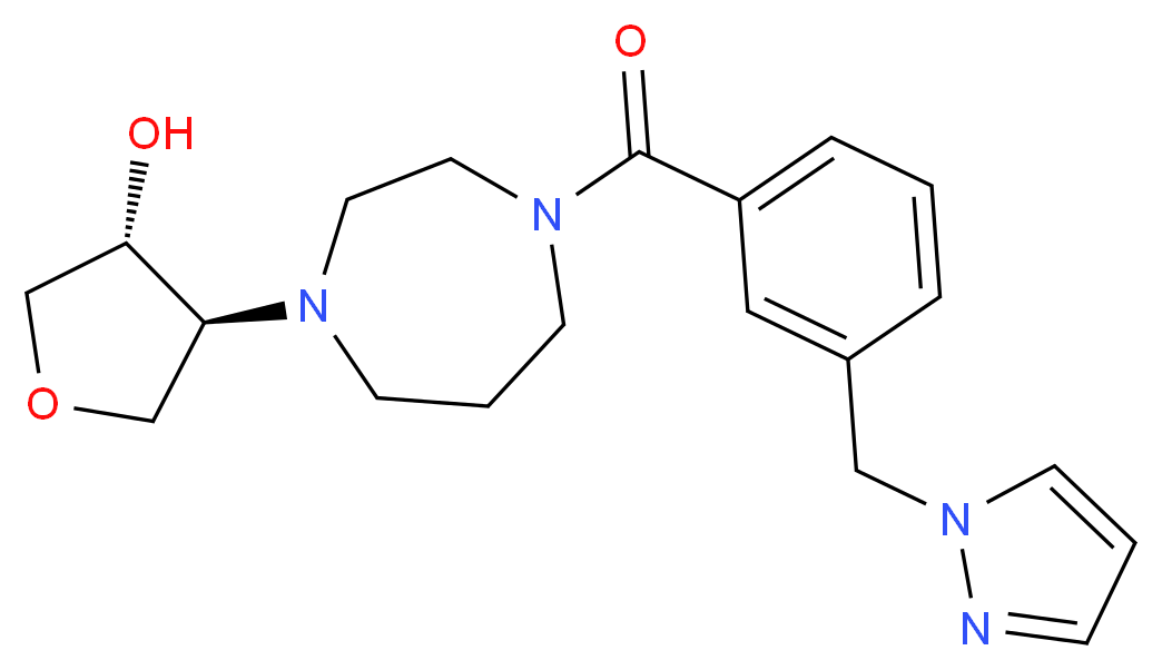 (3R*,4S*)-4-{4-[3-(1H-pyrazol-1-ylmethyl)benzoyl]-1,4-diazepan-1-yl}tetrahydro-3-furanol_Molecular_structure_CAS_)