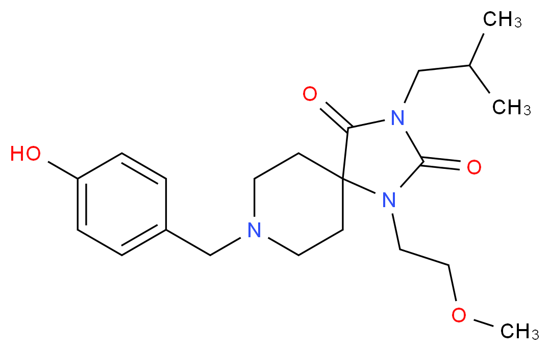 8-(4-hydroxybenzyl)-3-isobutyl-1-(2-methoxyethyl)-1,3,8-triazaspiro[4.5]decane-2,4-dione_Molecular_structure_CAS_)