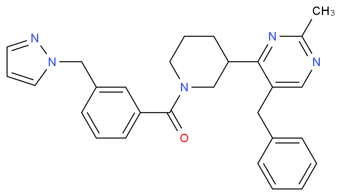 5-benzyl-2-methyl-4-{1-[3-(1H-pyrazol-1-ylmethyl)benzoyl]-3-piperidinyl}pyrimidine_Molecular_structure_CAS_)