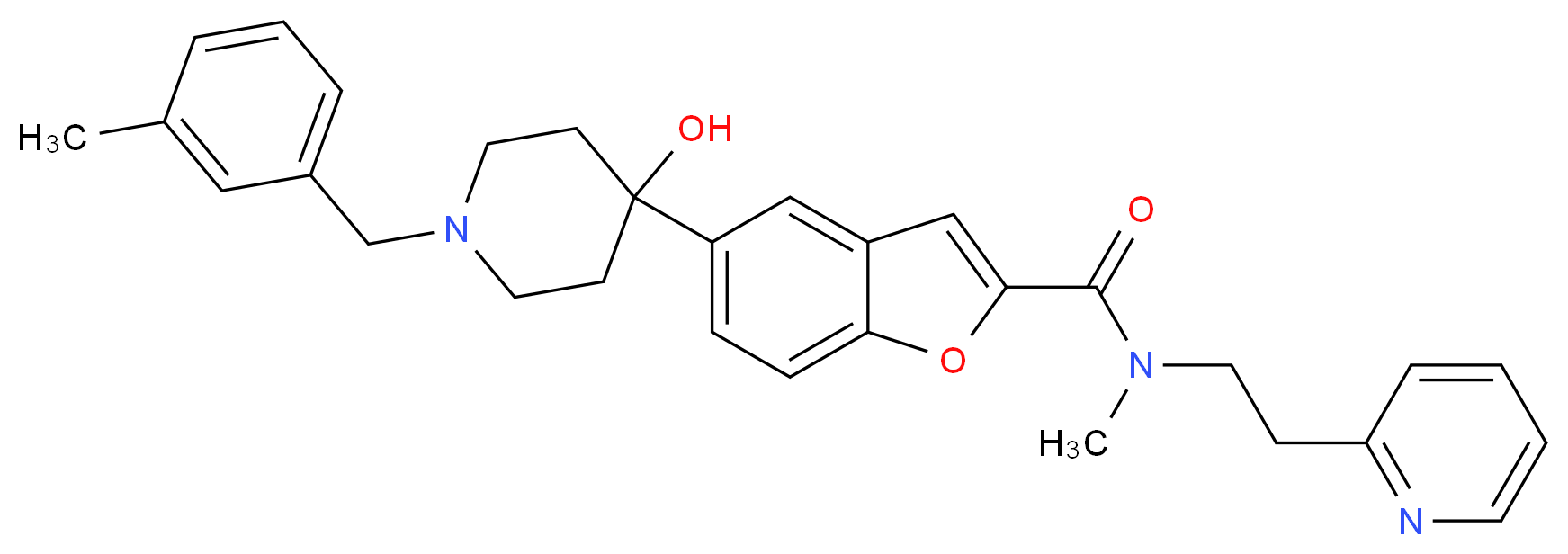 5-[4-hydroxy-1-(3-methylbenzyl)-4-piperidinyl]-N-methyl-N-[2-(2-pyridinyl)ethyl]-1-benzofuran-2-carboxamide_Molecular_structure_CAS_)