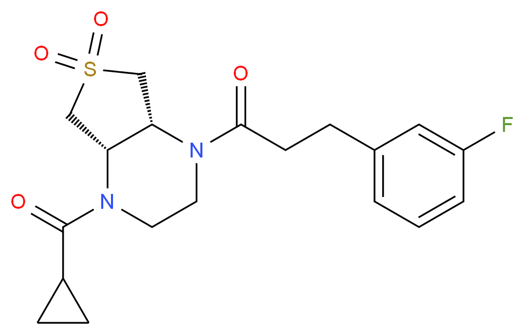 (4aR*,7aS*)-1-(cyclopropylcarbonyl)-4-[3-(3-fluorophenyl)propanoyl]octahydrothieno[3,4-b]pyrazine 6,6-dioxide_Molecular_structure_CAS_)