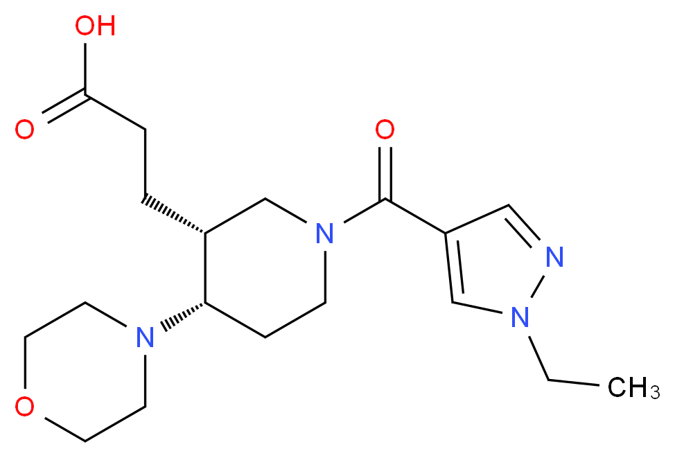 3-{(3R*,4S*)-1-[(1-ethyl-1H-pyrazol-4-yl)carbonyl]-4-morpholin-4-ylpiperidin-3-yl}propanoic acid_Molecular_structure_CAS_)