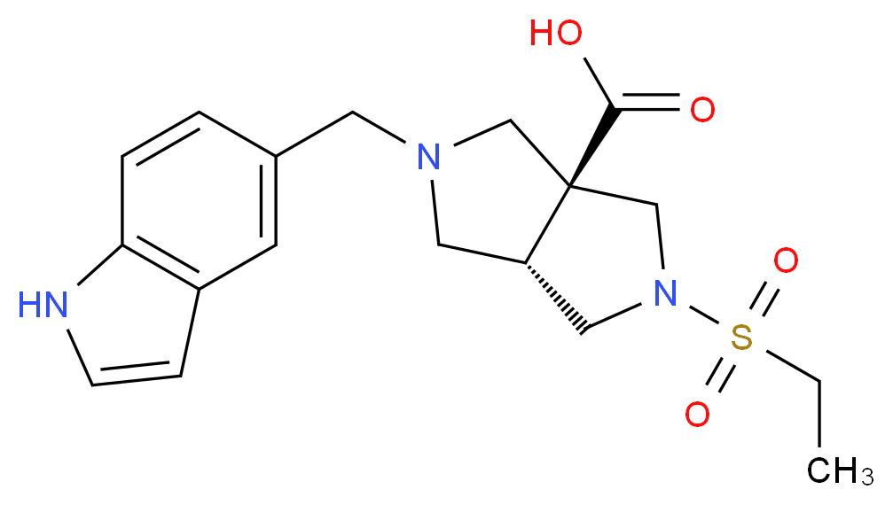 (3aS*,6aS*)-2-(ethylsulfonyl)-5-(1H-indol-5-ylmethyl)hexahydropyrrolo[3,4-c]pyrrole-3a(1H)-carboxylic acid_Molecular_structure_CAS_)