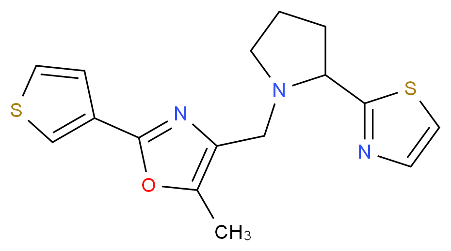 5-methyl-4-{[2-(1,3-thiazol-2-yl)-1-pyrrolidinyl]methyl}-2-(3-thienyl)-1,3-oxazole_Molecular_structure_CAS_)