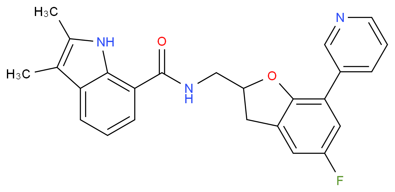 N-{[5-fluoro-7-(3-pyridinyl)-2,3-dihydro-1-benzofuran-2-yl]methyl}-2,3-dimethyl-1H-indole-7-carboxamide_Molecular_structure_CAS_)