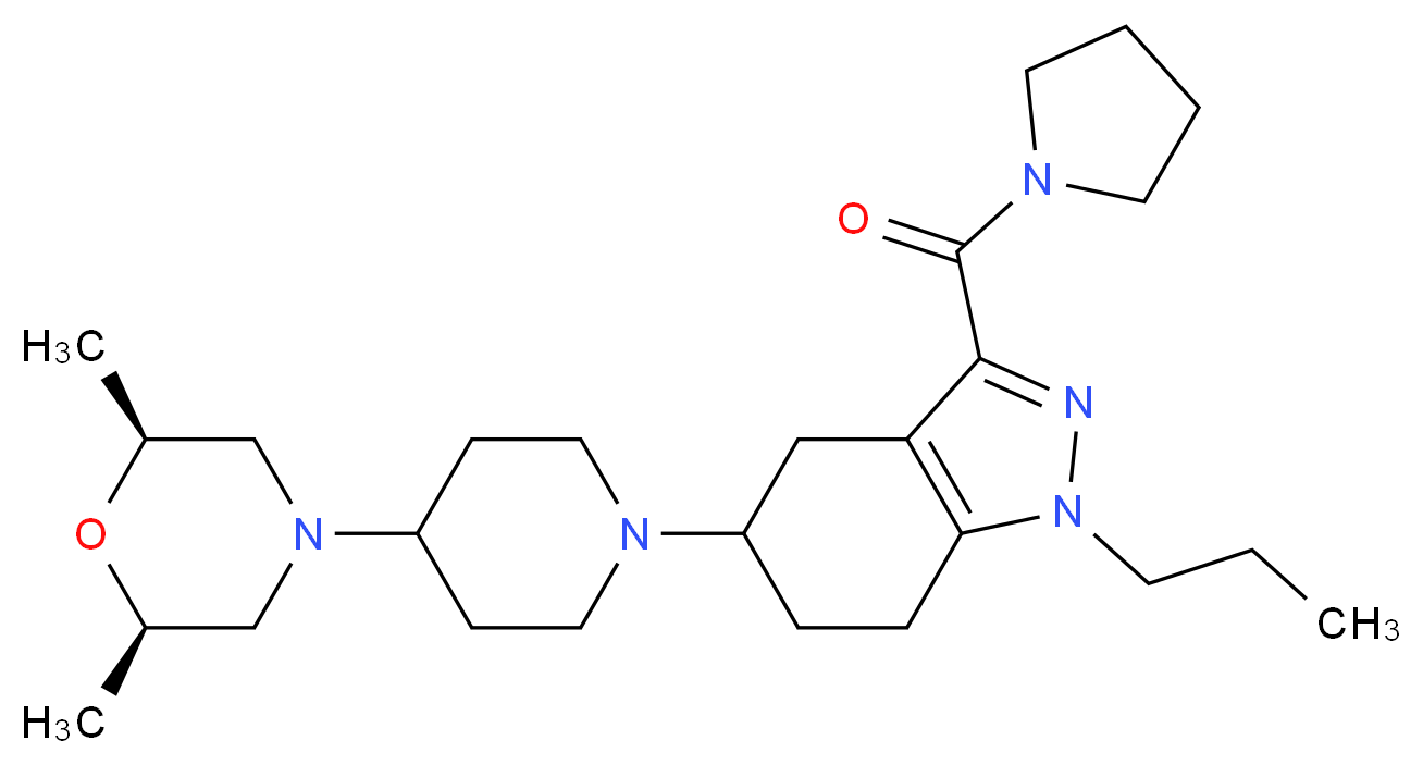 5-{4-[(2R*,6S*)-2,6-dimethyl-4-morpholinyl]-1-piperidinyl}-1-propyl-3-(1-pyrrolidinylcarbonyl)-4,5,6,7-tetrahydro-1H-indazole_Molecular_structure_CAS_)