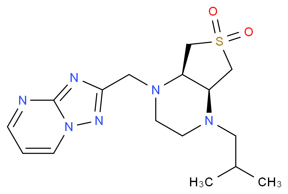 2-{[(4aS*,7aR*)-4-isobutyl-6,6-dioxidohexahydrothieno[3,4-b]pyrazin-1(2H)-yl]methyl}[1,2,4]triazolo[1,5-a]pyrimidine_Molecular_structure_CAS_)