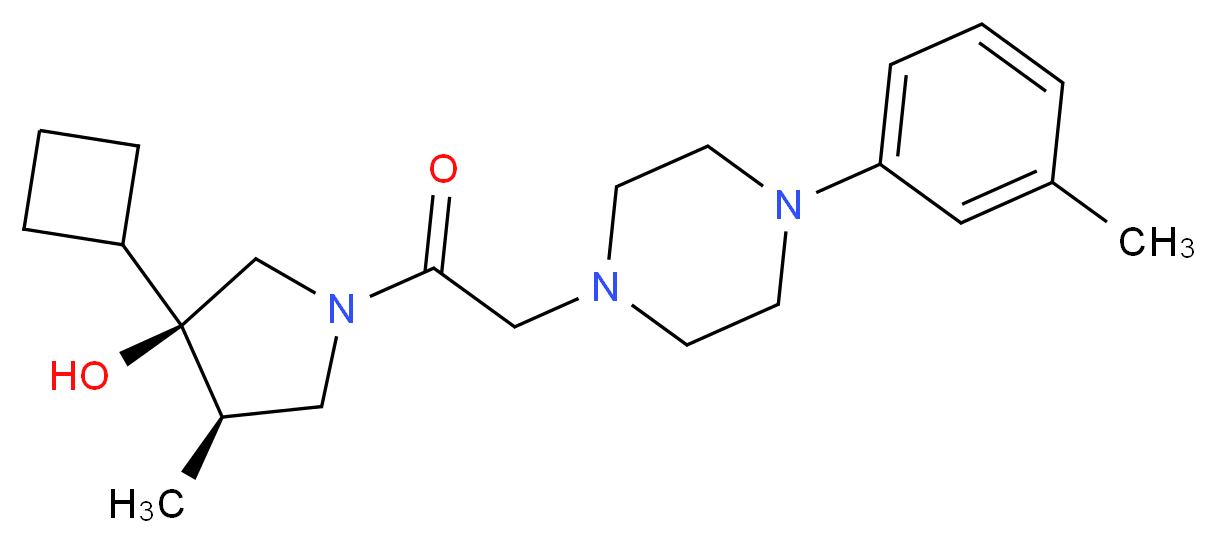 (3R*,4R*)-3-cyclobutyl-4-methyl-1-{[4-(3-methylphenyl)piperazin-1-yl]acetyl}pyrrolidin-3-ol_Molecular_structure_CAS_)